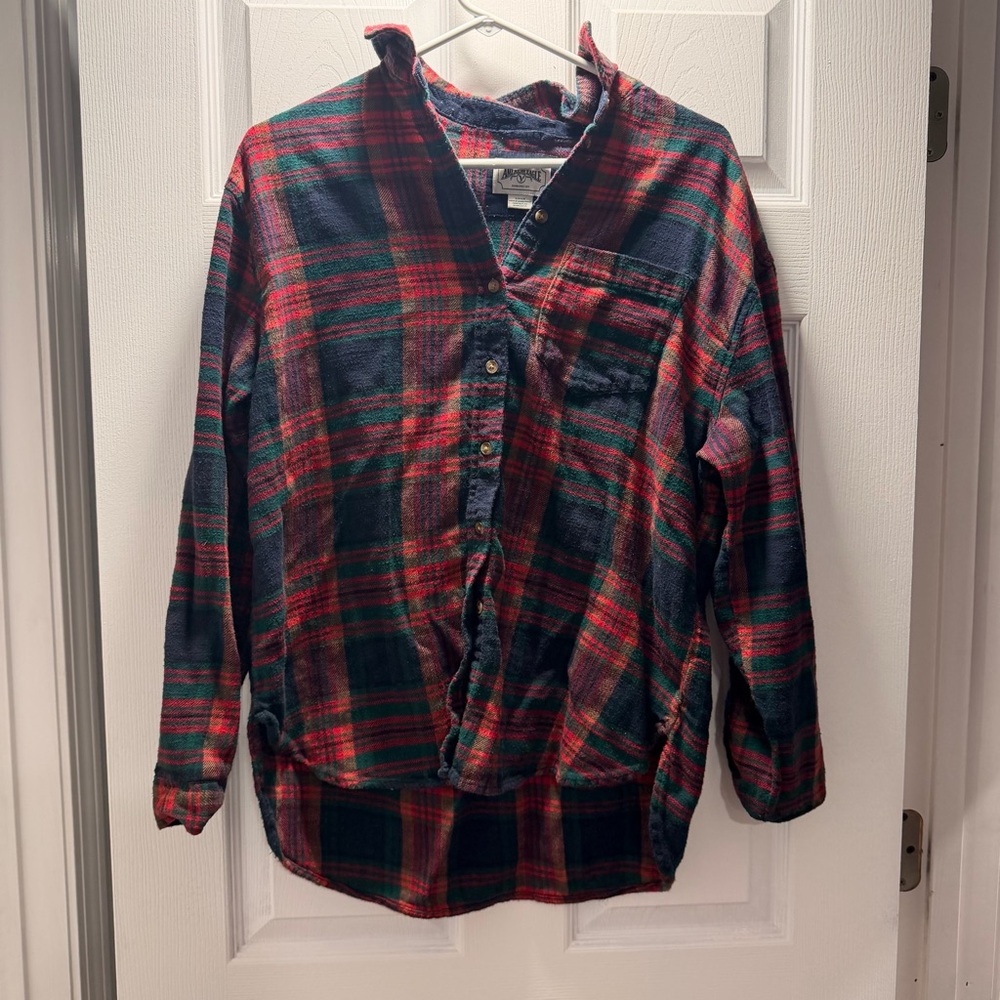 Women’s Red & Green Plaid Button-Down Casual Shirt